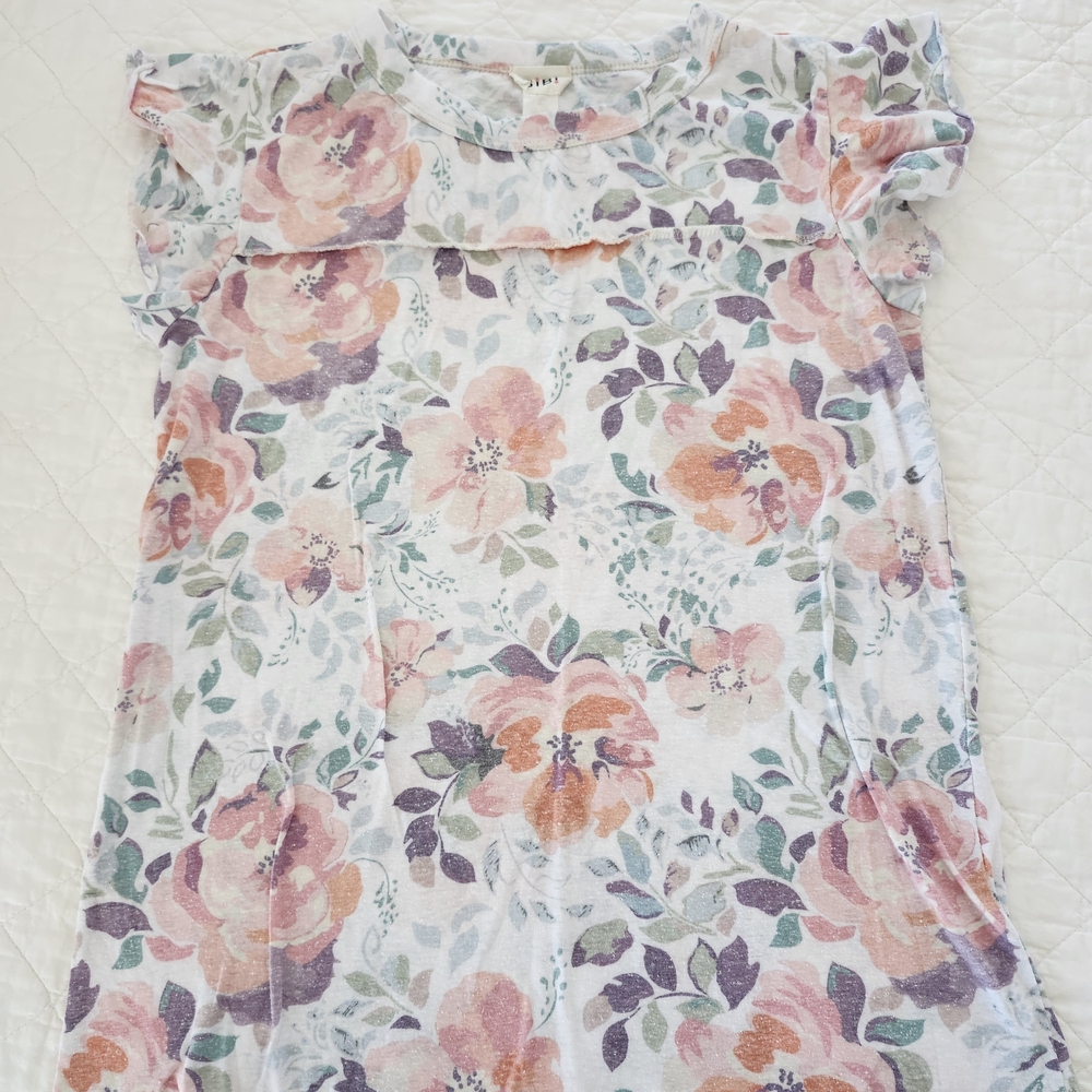 Bibi Heathered Floral Ruffle Tank, Size M